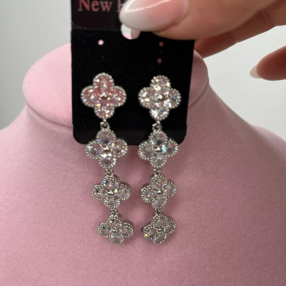 Earrings Silver Floral Dangle Jewelry #571 - Picture 2 of 7